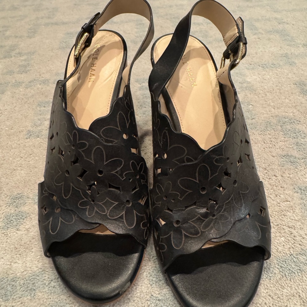 Cole Haan Black Floral Cutout Sandals